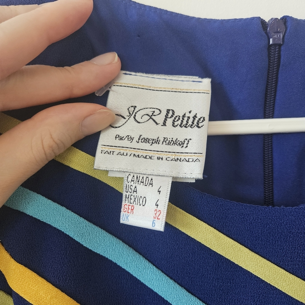 Vintage Joseph Ribkoff Blue Mini Dress Petite Size 4 - Picture 4 of 8